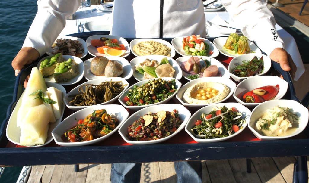 A variety of food served on small plates in Instanbul