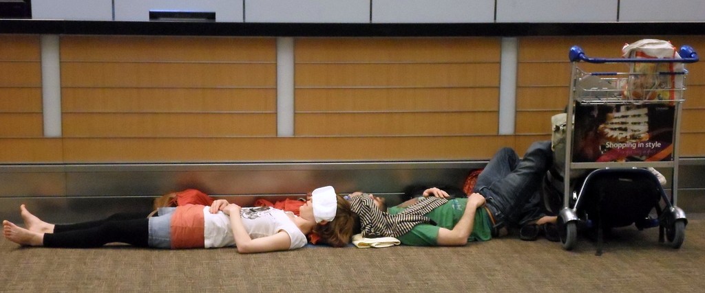 Sleeping on an airport floor