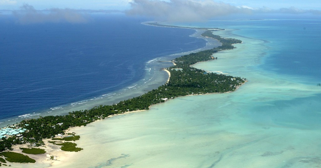  Sandbanks, ocean and trees on the archipelago of Kiribati