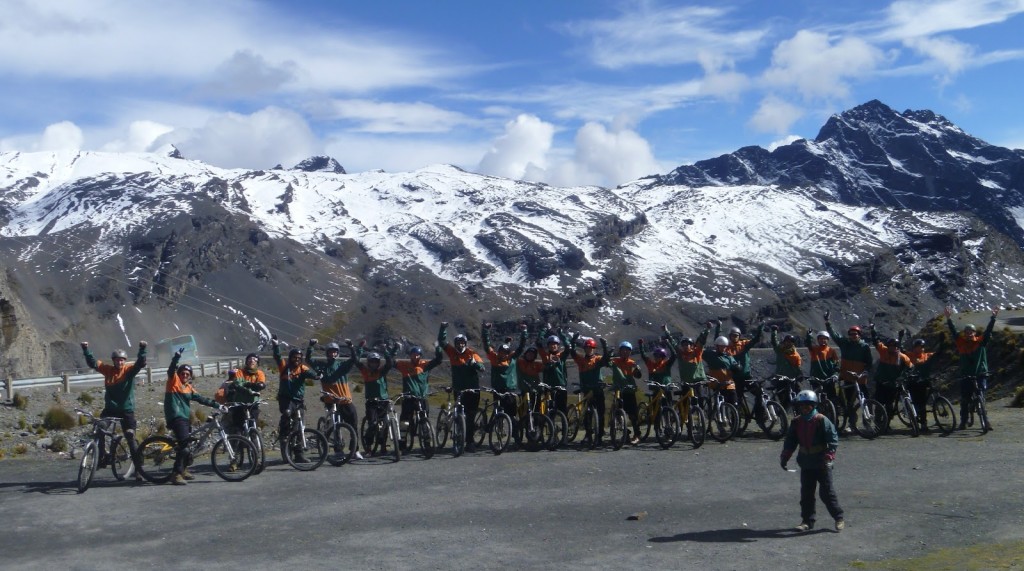 Bikers biking on the death road, pursuit of happiness. 