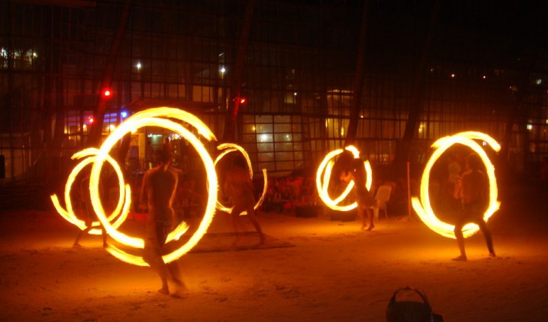 Fire twirlers on White Beach, Borocay