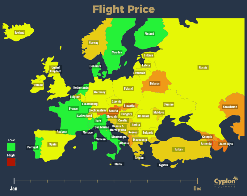 Best time to fly in Europe- GIF Map Best time to fly in Europe- GIF Map