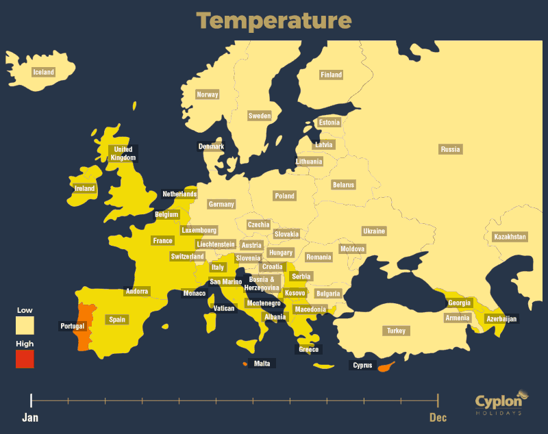 Best time to visit Europe- GIF Map Best time to visit Europe- GIF Map