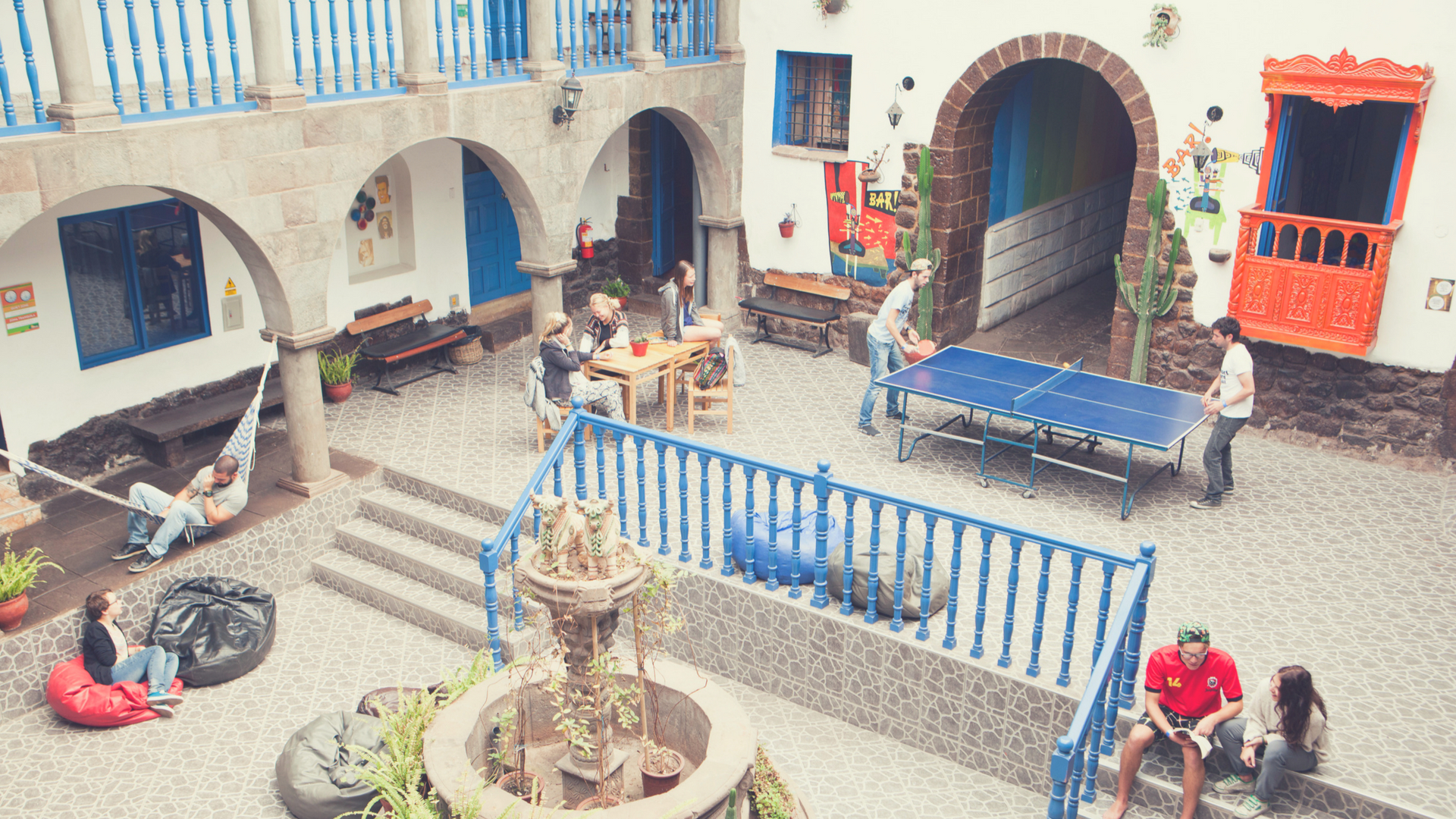 Courtyard at Milhouse hostel Cusco, Peru