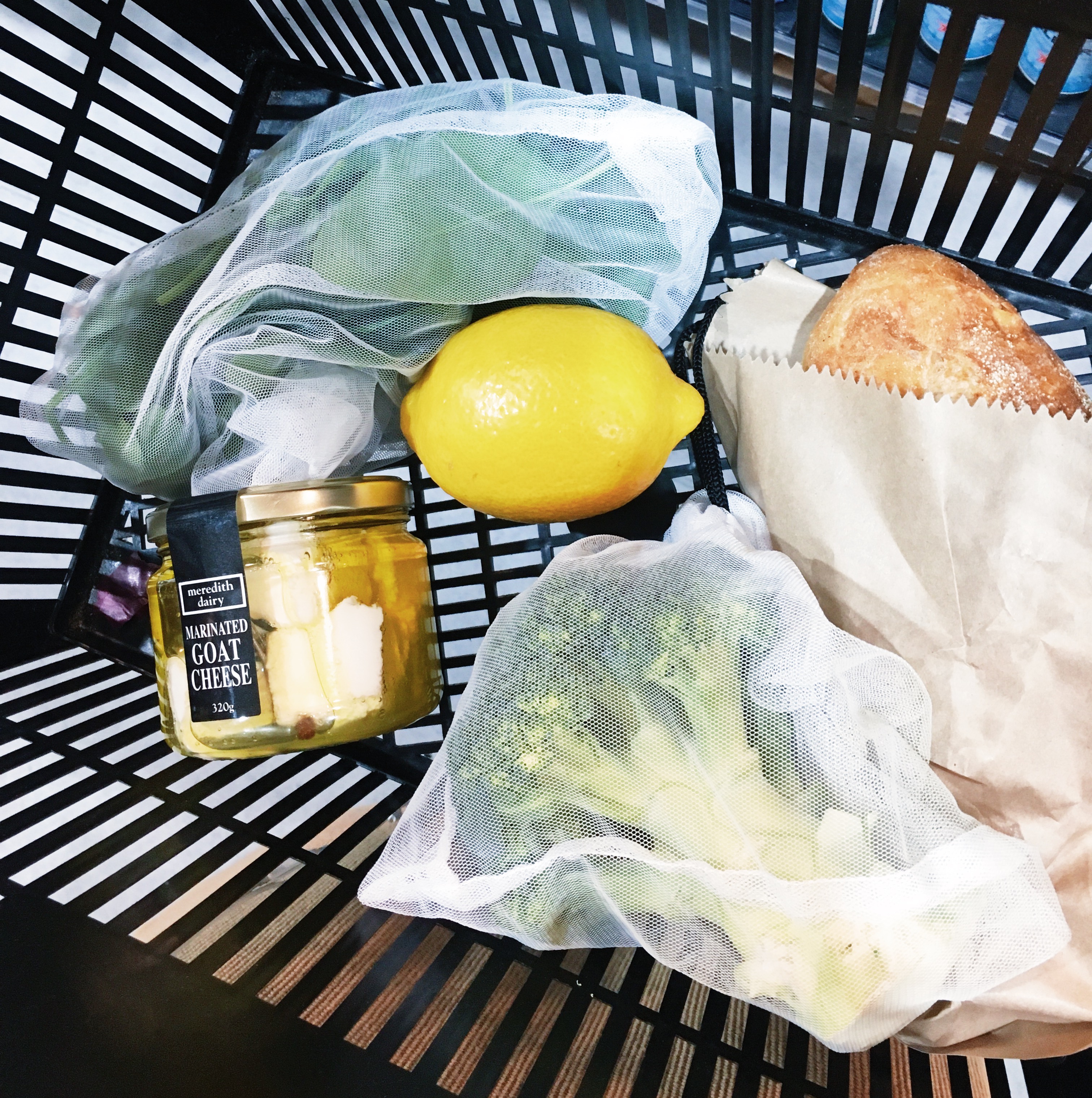A basket full of groceries packaged plastic free
