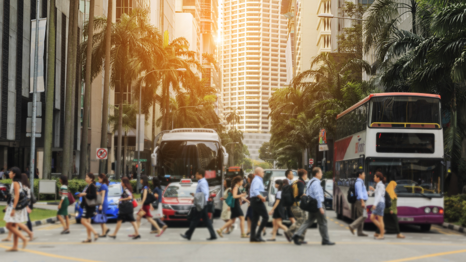 People crossing the street in Singapore