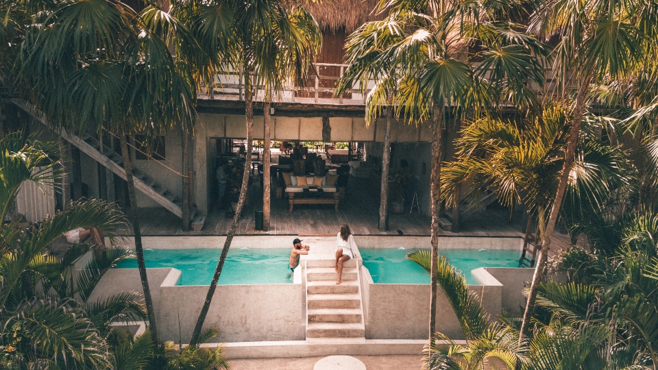 couple at eco-friendly lodge