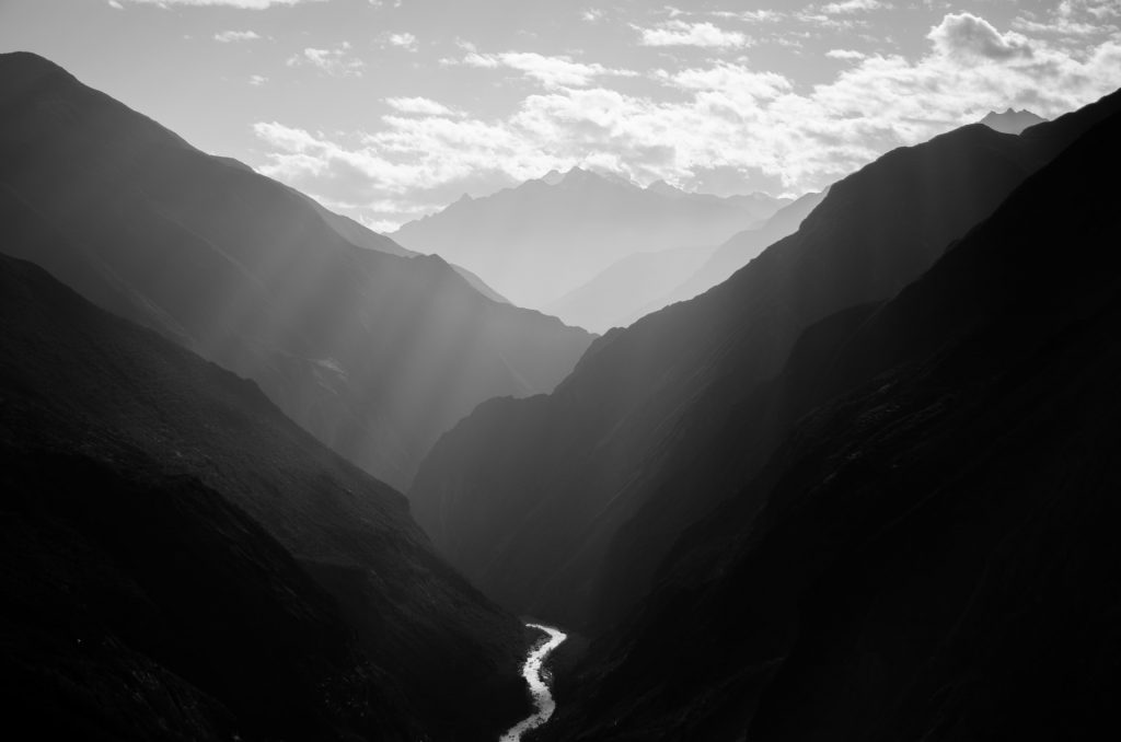 black and white photo in Choquequirao, Peru