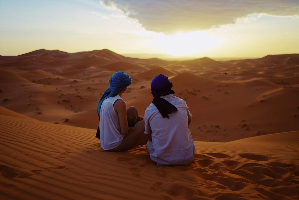 morocco tourists gazing at sunset