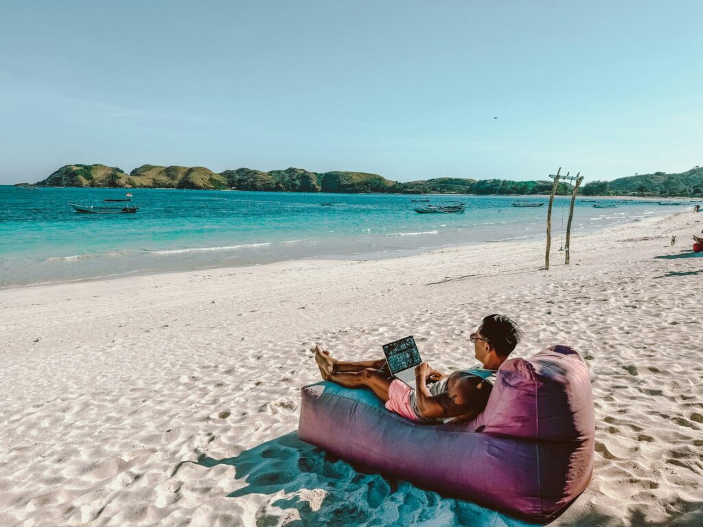 working on the beach