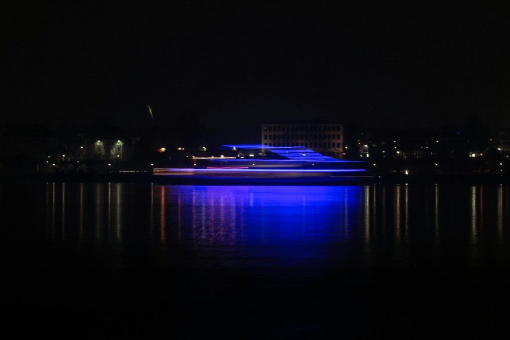 yacht at night