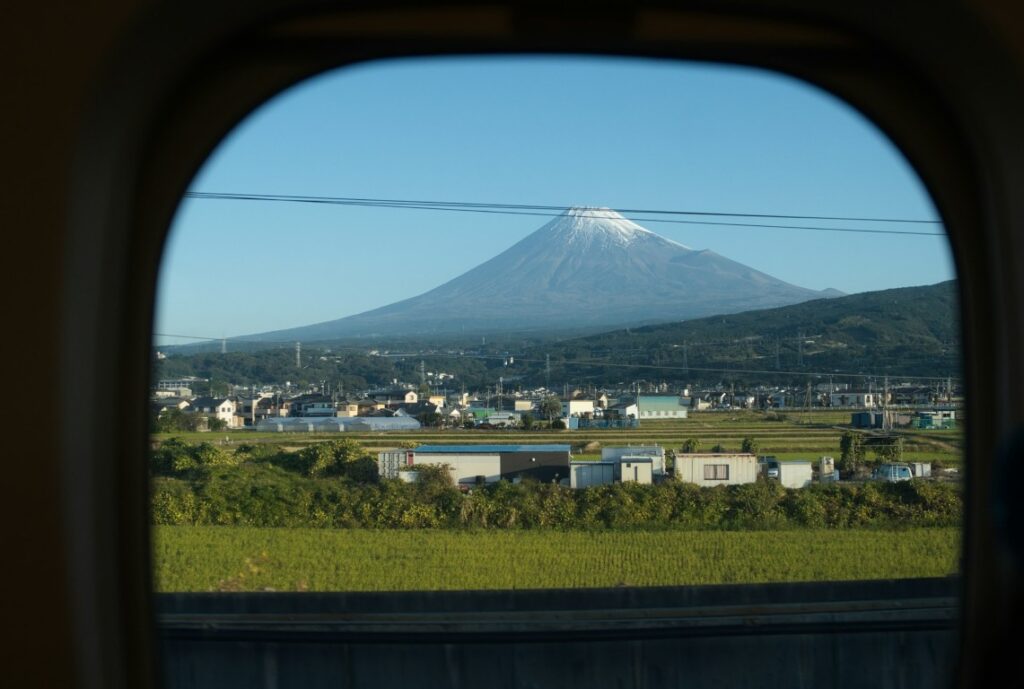 train window view of mount fuji