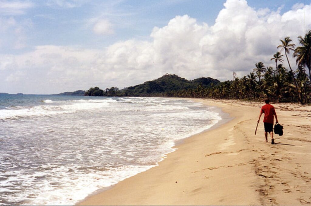 person walking on white sand beach in guna yala